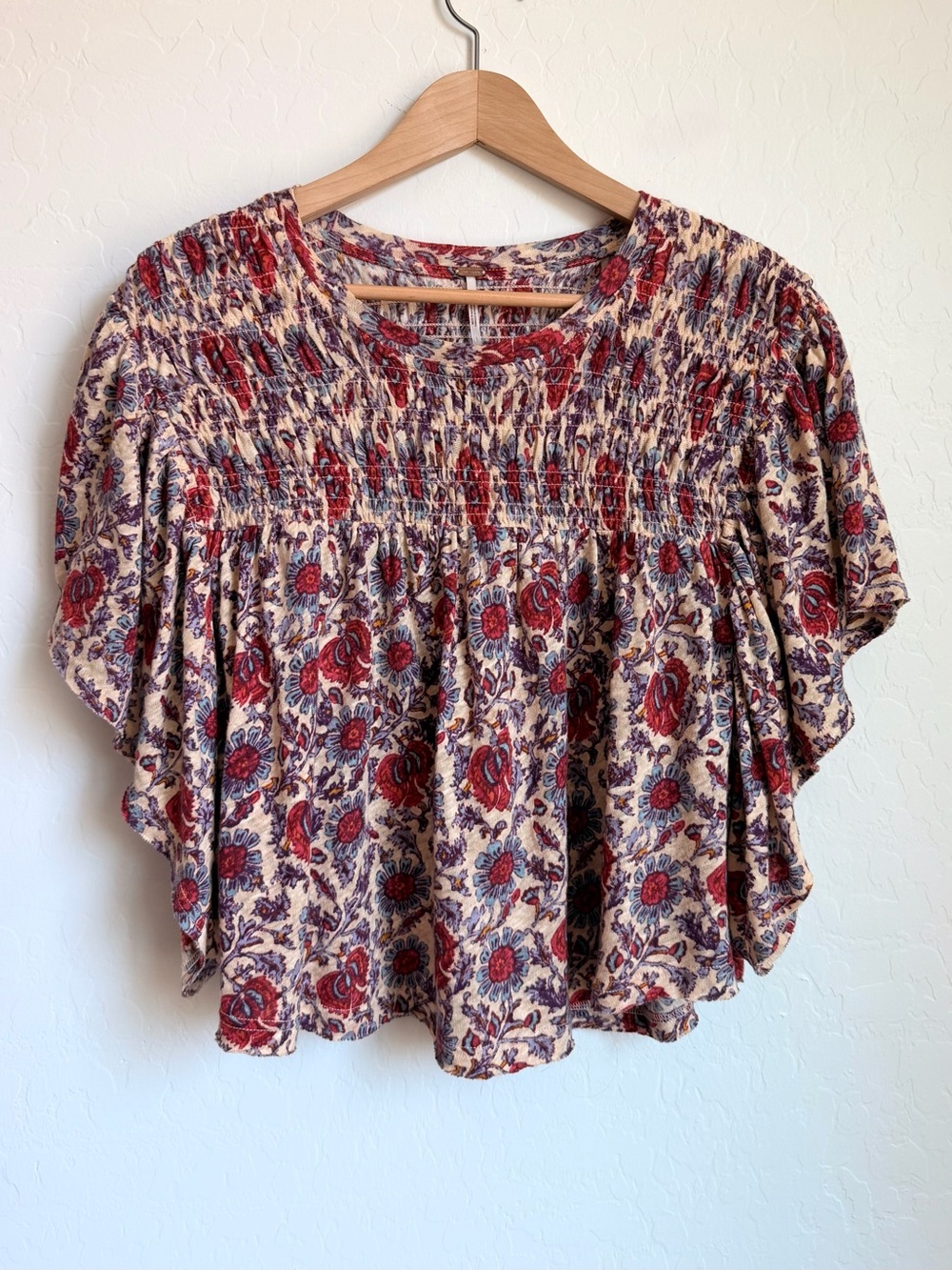 Free People Bohemian Smocked Floral Blouse